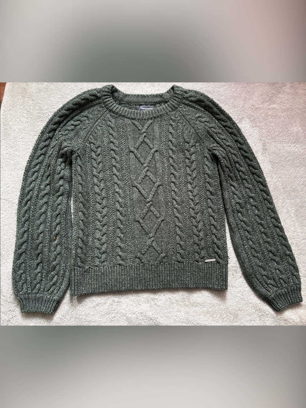 Abercrombie & Fitch Olive Green Cable Knit Crewneck Sweater